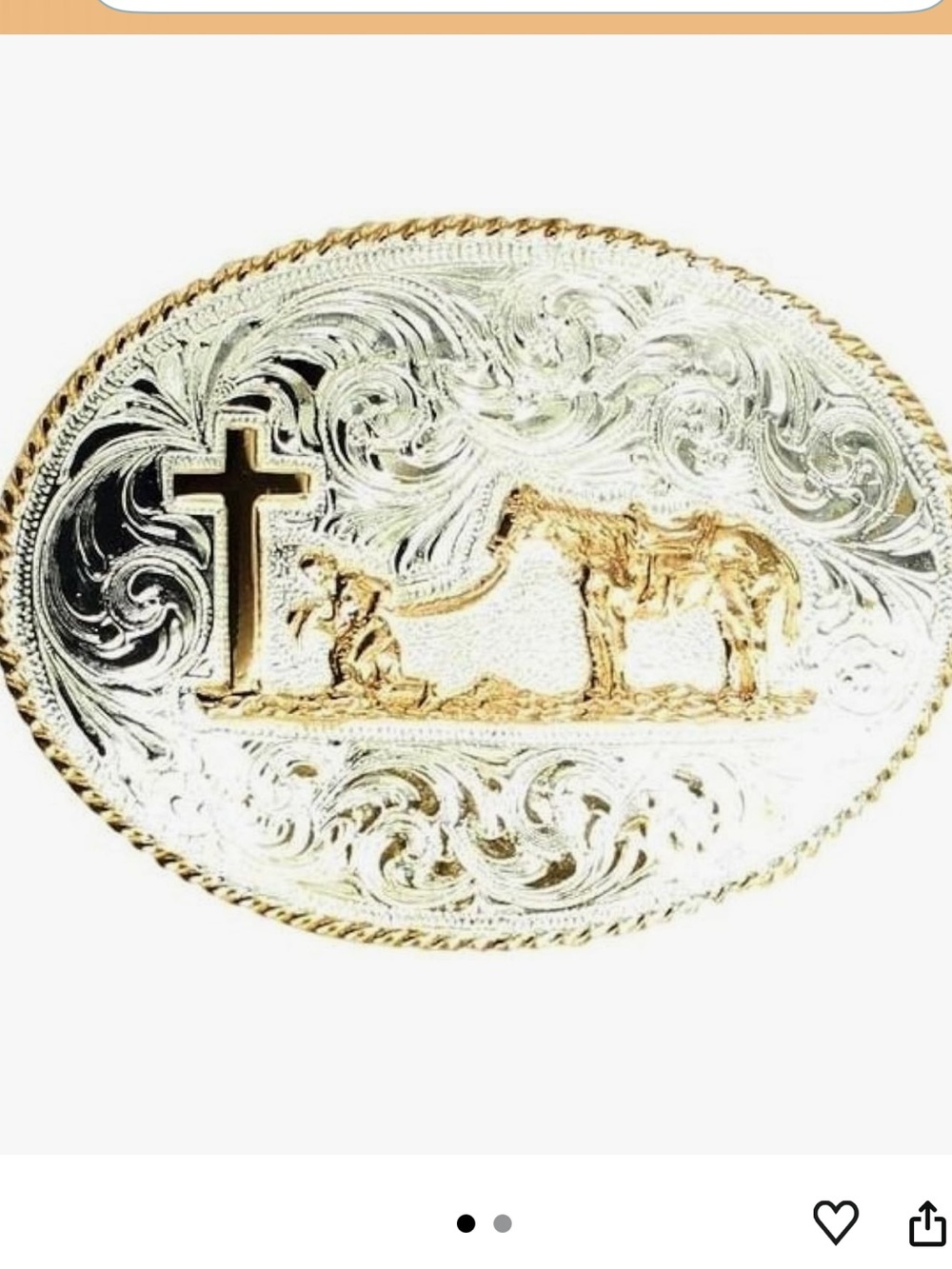 Crumrine Kneeling Cowboy Western Gold & Silver Horse Cross Oval Belt Buckle